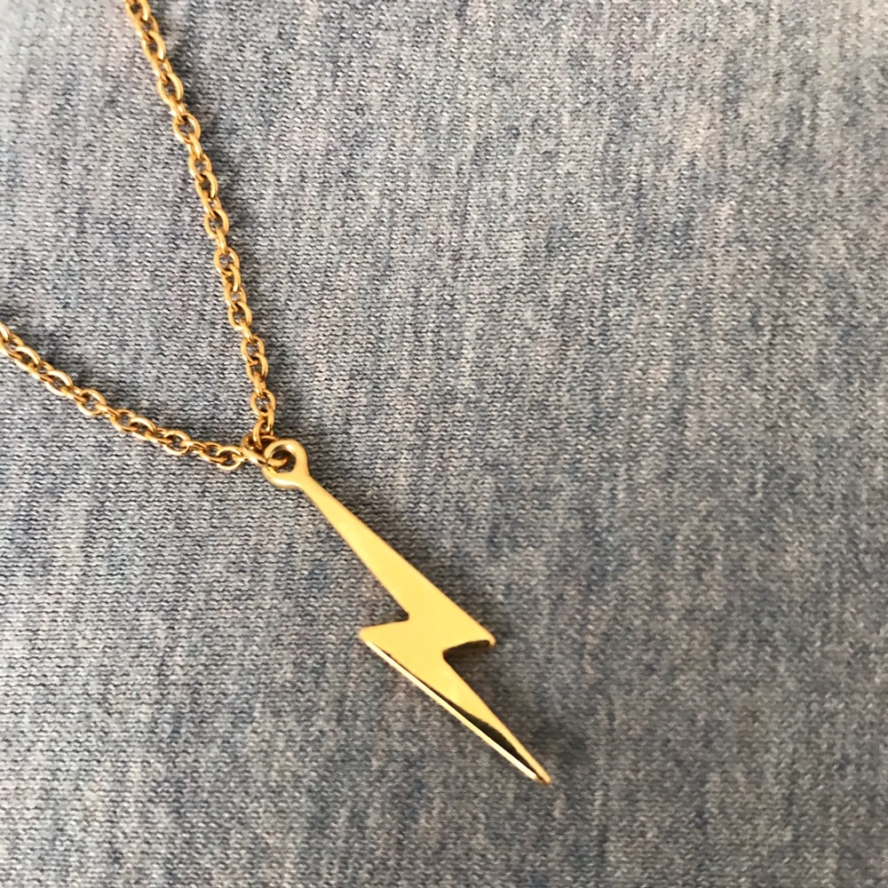 Gold lightning bolt necklace, adjustable chain